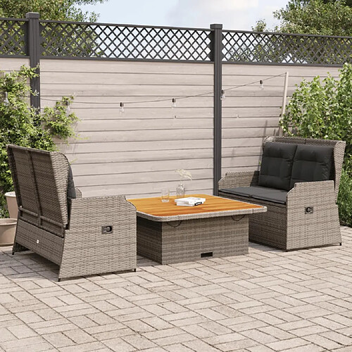 vidaXL Salon de jardin 3 pcs avec coussins Gris Résine tressée