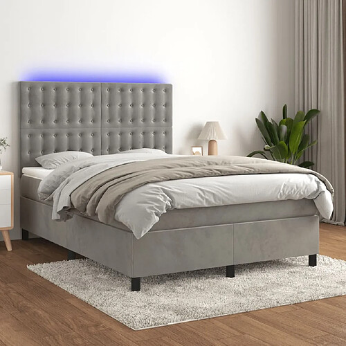 vidaXL Sommier à lattes de lit matelas et LED Gris clair 140x200 cm