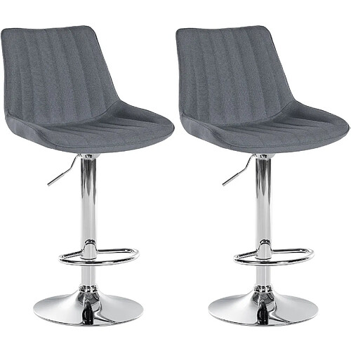 Decoshop26 Lot de 2 tabourets de bar réglable en hauteur pivotant à 360° assise en tissu gris couture verticale pied métal chromé 10_0004433