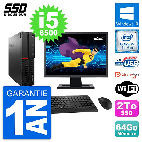 PC Lenovo M800 SFF Ecran 22" Intel Core i5-6500 RAM 64Go SSD 2To Windows 10 Wifi · Occasion