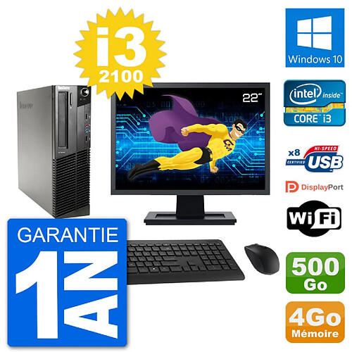 PC Lenovo M91p SFF Ecran 22" Intel i3-2100 RAM 4Go Disque 500Go Windows 10 Wifi · Occasion