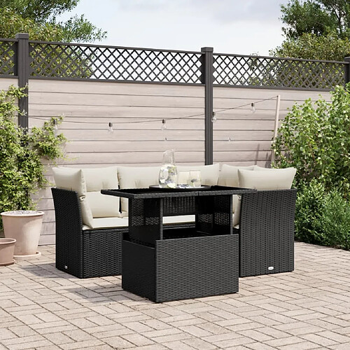 vidaXL Salon de jardin 5 pcs avec coussins noir résine tressée