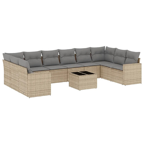 Maison Chic Salon de jardin 11 pcs avec coussins | Ensemble de Table et chaises | Mobilier d'Extérieur beige résine tressée -GKD39831