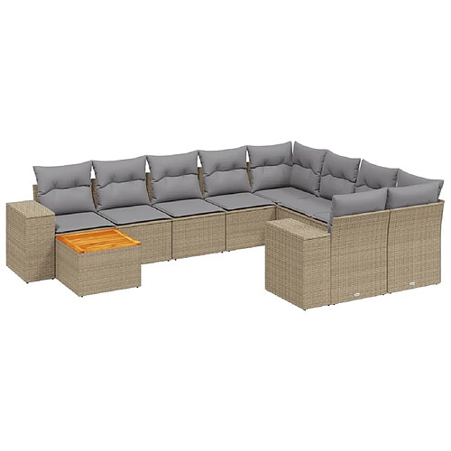 Maison Chic Salon de jardin avec coussins 10 pcs, Ensemble Tables et chaises de jardin, beige résine tressée -GKD604193