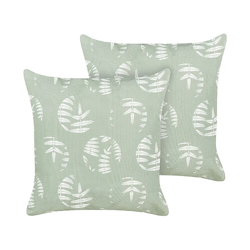 Beliani Lot de 2 coussins d'extérieur à motif de feuilles verts 45 x 45 cm ALASSIO