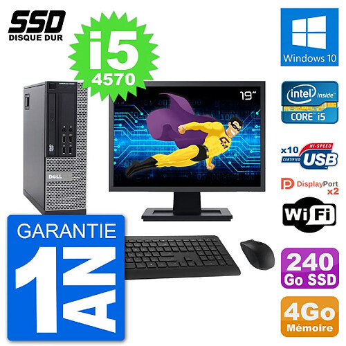 PC Dell 9020 SFF Ecran 19" Intel Core i5-4570 RAM 4Go SSD 240Go Windows 10 Wifi · Occasion