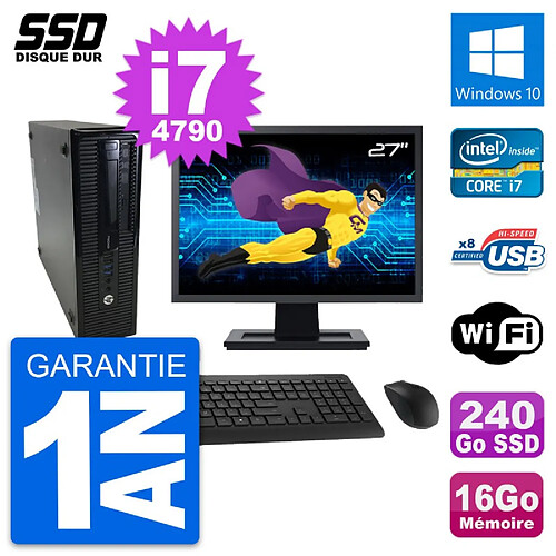 PC HP ProDesk 400 G1 SFF Ecran 27" i7-4790 RAM 16Go SSD 240Go Windows 10 Wifi · Occasion