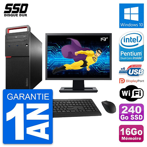 PC Tour Lenovo M700 Ecran 19" Intel G4400 RAM 16Go SSD 240Go Windows 10 Wifi · Occasion