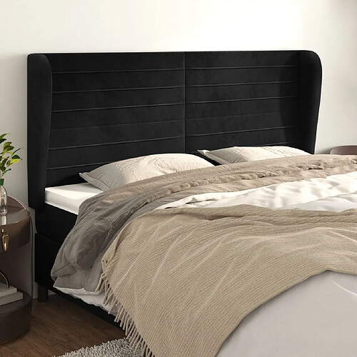 Maison Chic Tête de lit scandinave avec oreilles,meuble de chambre Noir 183x23x118/128 cm Velours -MN62441