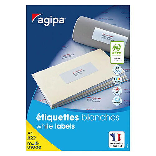 Etiquettes adresses 105 x 39 mm Agipa 119002 - Boîte de 1400