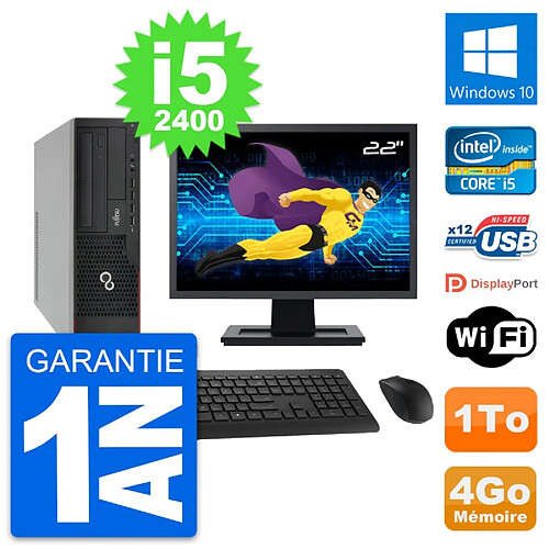 PC Fujitsu E910 DT Ecran 22" Intel i5-2400 RAM 4Go Disque 1To Windows 10 Wifi · Occasion