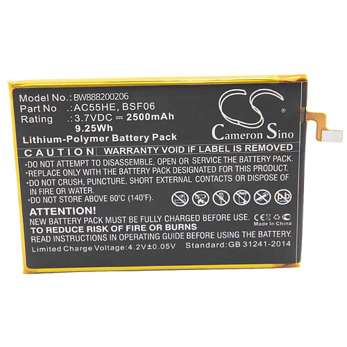 vhbw Li-Polymère batterie 2500mAh (3.7V) pour téléphone portable mobil smartphone comme Archos AC55HE, BSF06