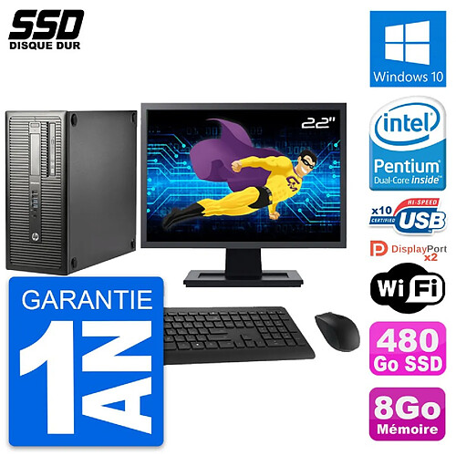 PC Tour HP EliteDesk 800 G1 Ecran 22" G3220 RAM 8Go SSD 480Go Windows 10 Wifi · Occasion