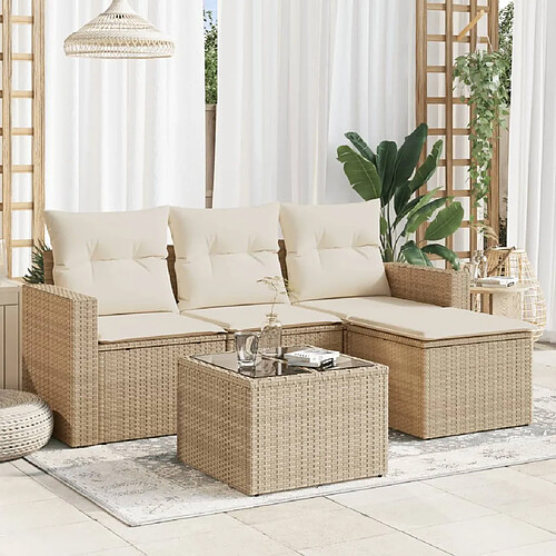 vidaXL Salon de jardin avec coussins 5 pcs beige résine tressée