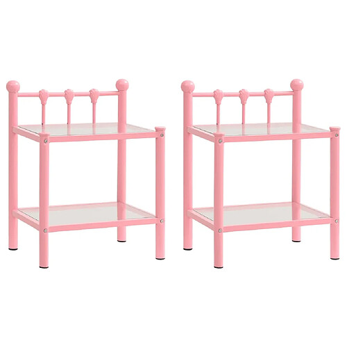 vidaXL Tables de chevet 2 pcs Rose et transparent Métal et verre