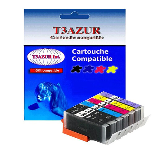 Lot de 6 Cartouches Compatibles pour Canon Pixma TS8350, TS8351- T3AZUR