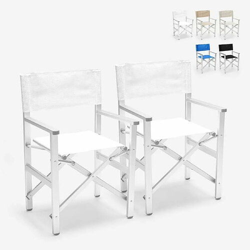 Beach And Garden Design 2 Chaises de plage pliantes portables en textilène aluminium Regista Gold | Blanc