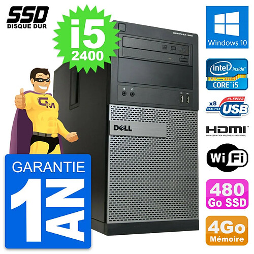 PC Tour Dell OptiPlex 390 MT Core i5-2400 RAM 4Go SSD 480Go HDMI Windows 10 Wifi · Occasion