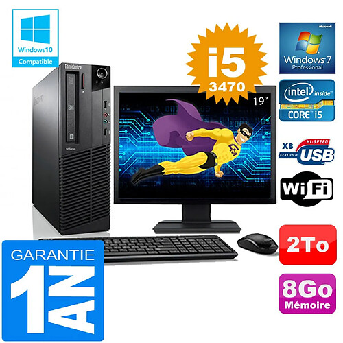 PC Lenovo M92p SFF Core I5-3470 Ram 8Go Disque 2 To Wifi W7 Ecran 19" · Occasion