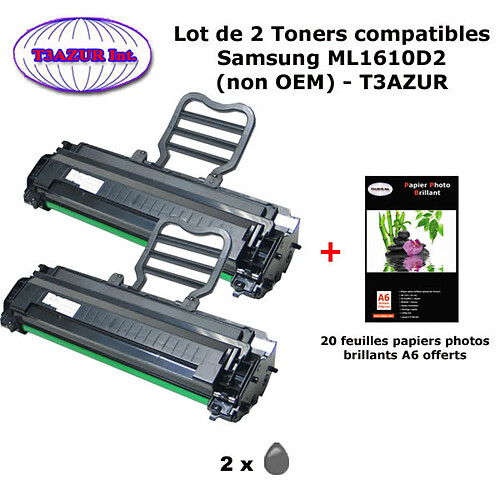 Pack 2 Toners génériques ML1610D2 pour imprimante Samsung ML 2015, 2020, 2510, 2570, 2571, 2571N+20f A6 brillantes-T3AZUR