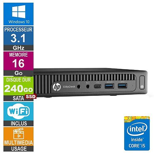 HP 800 G2 Mini i5-6500T 3.10GHz 16Go/240Go SSD Wifi W10 · Reconditionné