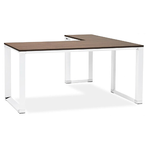 Alterego Bureau d'angle design 'XLINE' en bois finition Noyer et métal blanc (angle au choix) - 160 cm