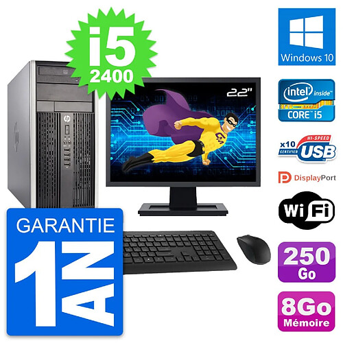 PC Tour HP Pro 6300 CMT Ecran 22" i5-2400 RAM 8Go Disque 250Go Windows 10 Wifi · Occasion