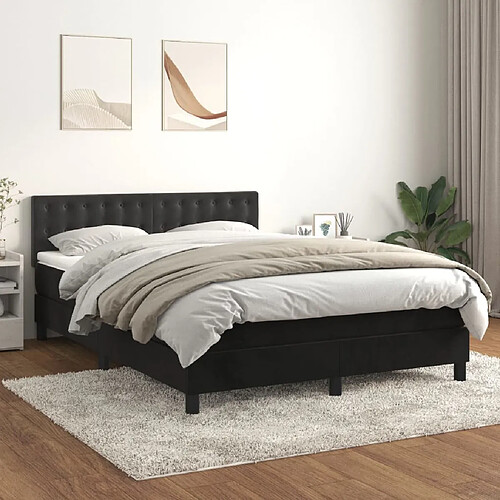 vidaXL Sommier à lattes de lit avec matelas Noir 140x190 cm Velours