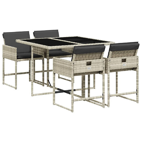 Maison Chic Ensemble à manger d'extérieur 5 pcs avec coussins,Salon de jardin,Mobilier de jardin gris clair rotin -GKD705449