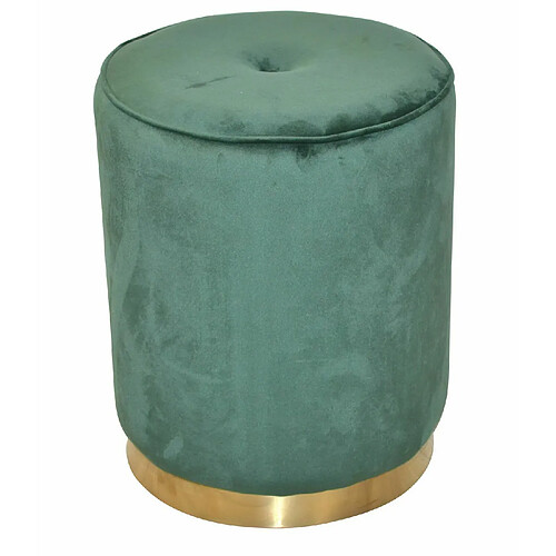 Decoshop26 Tabouret avec base métal doré avec revêtement en velours vert surpiqûres de boutons TABO05024