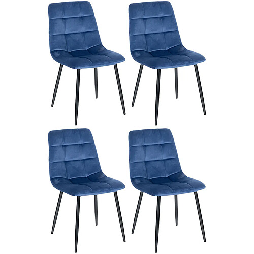 Decoshop26 Lot de 4 chaises de salle à manger style moderne et confortable en tissu velours bleu et métal noir 10_0001789