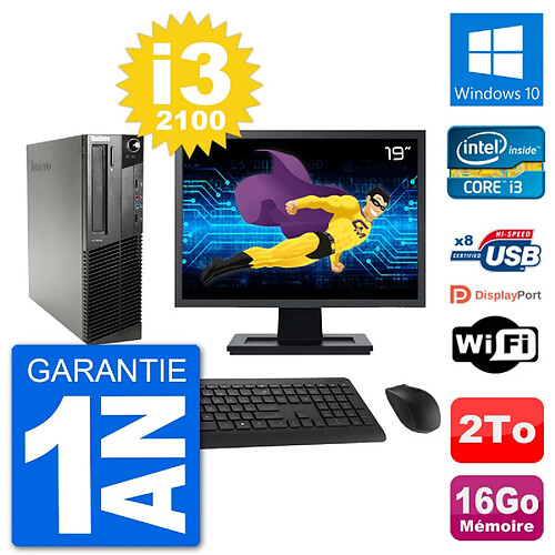 PC Lenovo M91p SFF Ecran 19" Intel i3-2100 RAM 16Go Disque 2To Windows 10 Wifi · Occasion