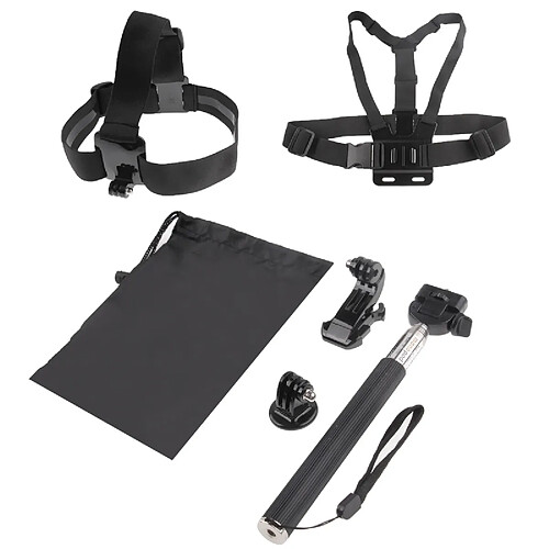 Wewoo Kit d'accessoire noir pour Gopro HERO4 / 3 + / 3/2/1 sangle de poitrine Type B + de tête B + Monopode Pole + adaptateur de trépied + Support en forme de J + poche