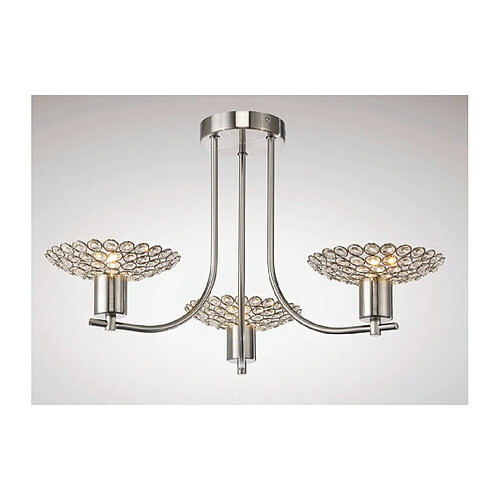 Luminaire Center Semi Plafonnier Ellen 3 Ampoules nickel satiné/cristal