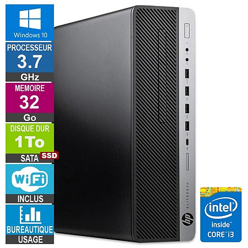 HP 800 G3 SFF i3-6100 3.70GHz 32Go/1To SSD Wifi W10 · Reconditionné