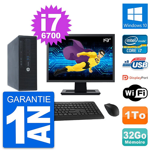 PC HP 400 G3 SFF Ecran 19" Intel i7-6700 RAM 32Go Disque 1To Windows 10 Wifi · Occasion