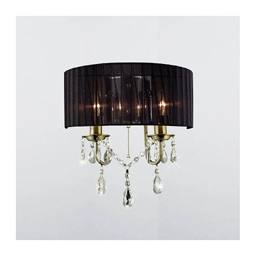 Luminaire Center Applique murale Olivia avec Abat jour noir 2 Ampoules laiton antique/cristal