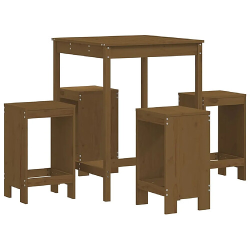 Maison Chic Table de bar et chaises d'extérieur 5 pcs,Ensemble de bar de jardin pour relax marron miel bois de pin massif -GKD622230