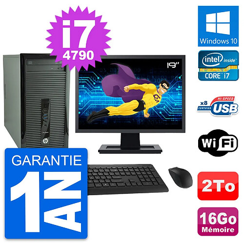 PC Tour HP 400 G1 Ecran 19" Intel i7-4790 RAM 16Go Disque 2To Windows 10 Wifi · Occasion