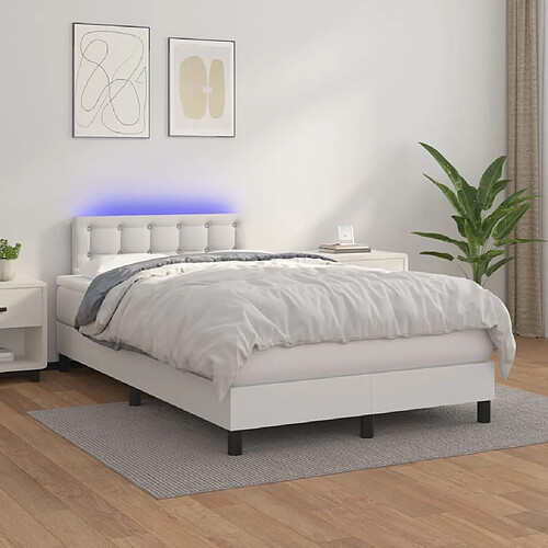 Sommier à lattes et LED,Cadre à lattes de lit avec matelas pour Adulte Blanc 120x200 cm -MN59027