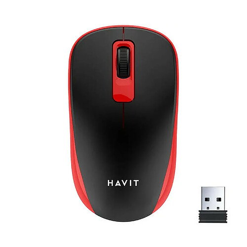 HAVIT MS626GT Souris bureautique sans fil 2,4 Ghz - 3 boutons - Portée 10 mètres - Nano récepteur - coloris rouge