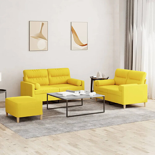 vidaXL Ensemble de canapés 3 pcs avec coussins jaune clair tissu