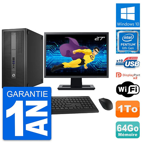 PC Tour HP 800 G2 Ecran 27" Intel G4400 RAM 64Go Disque Dur 1To Windows 10 Wifi · Occasion