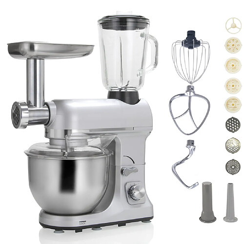 Robot multifonctions 5l 1000w silver avec hachoir et blender 1,5l en verre - robimix silver - ROBBY