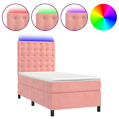 Maison Chic Lit adulte- Lit + matelas + LED,Sommier à lattes de lit matelas et LED Rose 90x200 cm Velours -GKD58343