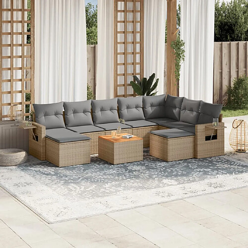 vidaXL Salon de jardin avec coussins 10 pcs beige résine tressée