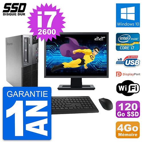 PC Lenovo M81 SFF Ecran 22" Intel Core i7-2600 RAM 4Go SSD 120Go Windows 10 Wifi · Occasion