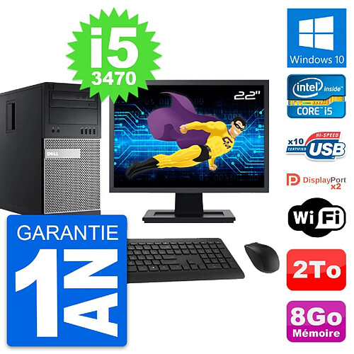 PC Tour Dell 9010 Ecran 22" Intel i5-3470 RAM 8Go Disque Dur 2To Windows 10 Wifi · Occasion