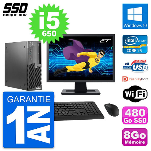 PC Lenovo M90 SFF Ecran 27" Intel Core i5-650 RAM 8Go SSD 480Go Windows 10 Wifi · Occasion