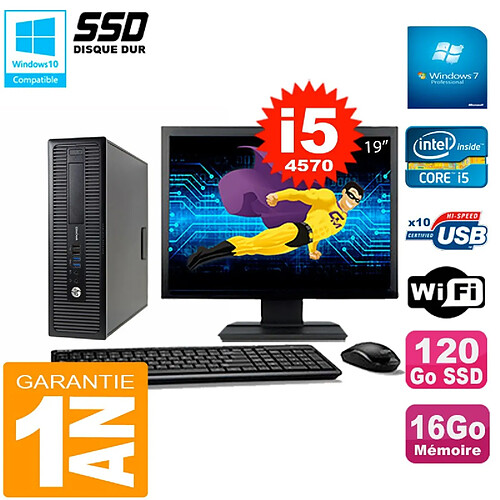 PC HP EliteDesk 800 G1 SFF Ecran 19" Core I5-4570 16Go Disque 120 Go SSD Wifi W7 · Occasion